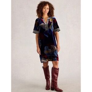 White Stuff Velvet Floral Dress Whimsigoth Womens 6 Fairy Grunge Occasion Event